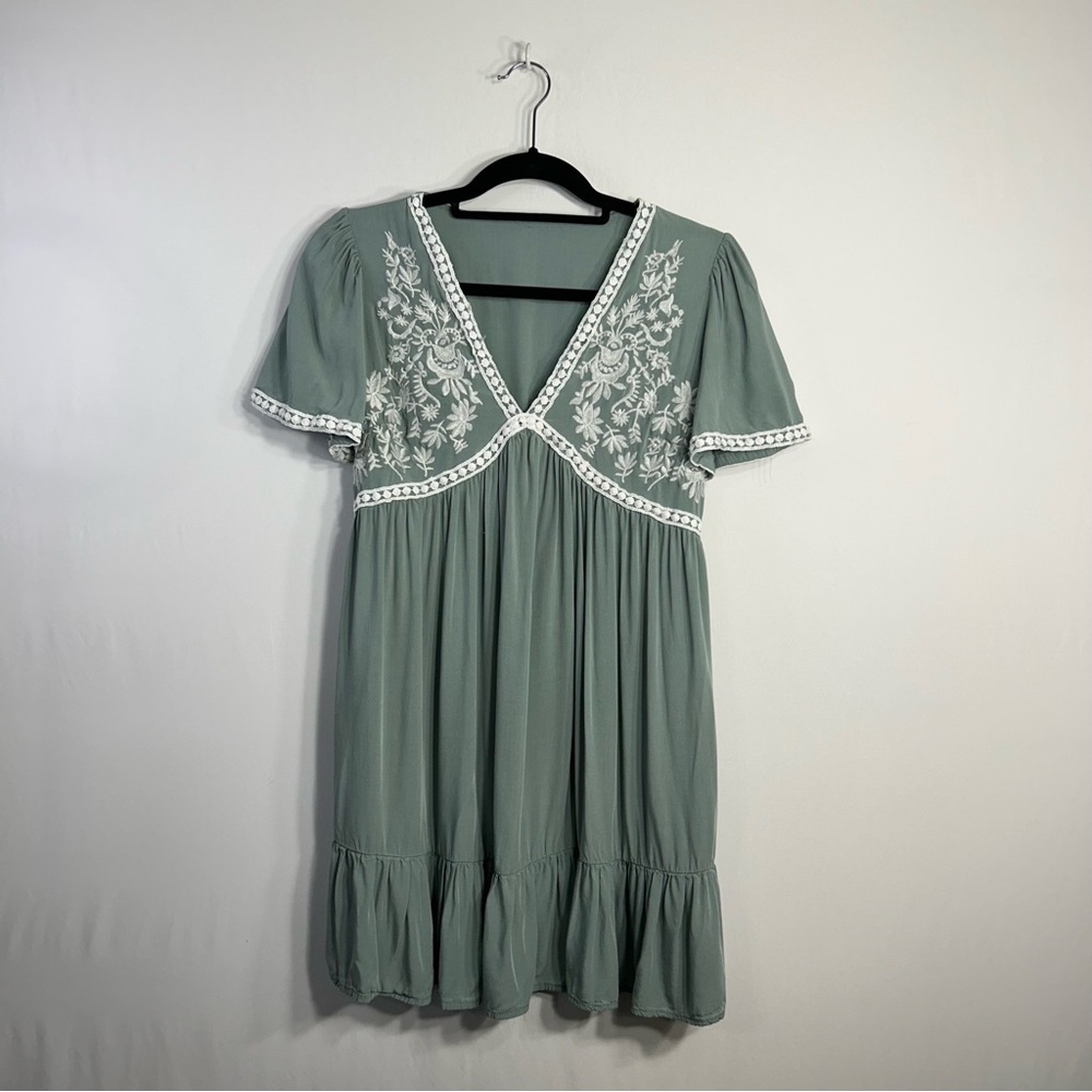 SHEIN Boho Peasant Cottagecore Smock Embroidered Romantic Vacay Minidress Size S